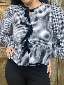 kyraskinnerx 2025 New Arrival Summer Women's Western Cowgirl Hippie Vintage Round Neck Blouse - Black and White - View 6