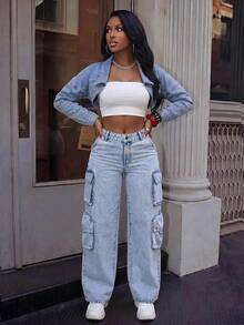 SHEIN SXY Women Simple Casual Denim Jacket - Light Wash - View 11