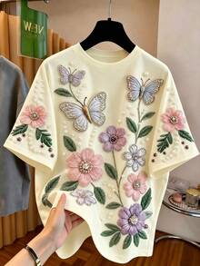Maglietta casual per ragazze pre-adolescenti con motivo cartoni animati fairycore, maniche corte, spalle cadenti, vestibilità ampia, adatta per feste del tè estive, colori pastello - Bianco - Visualizzare 5