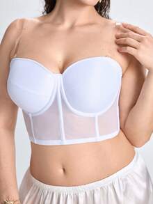 Slumbrini Plus Size Women Lace Bra With Removable Shoulder Strap, Comfortable Non-Slip Underwear - White - View 9
