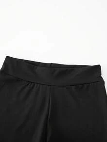 SHEIN Conjunto de pantalones cortos deportivos para niñas jóvenes, diseño con volantes y espalda descubierta, lazo cruzado multicapa con huecos en la espalda, pantalones cortos de cintura alta, top corto ajustado, adecuado para danza, fitness, actuaciones, uso diario al aire libre, atuendo casual - Negro - Ver 8