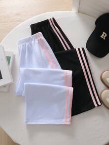 女童新款時尚字母印花休閒舒適寬鬆寬腿運動褲 3件套 春秋冬聖誕 - 黑與白 - 查看 2