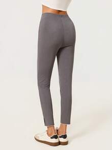 SHEIN BASICS 女款純色彈性腰休閒百搭內搭褲 - 灰色 - 查看 2