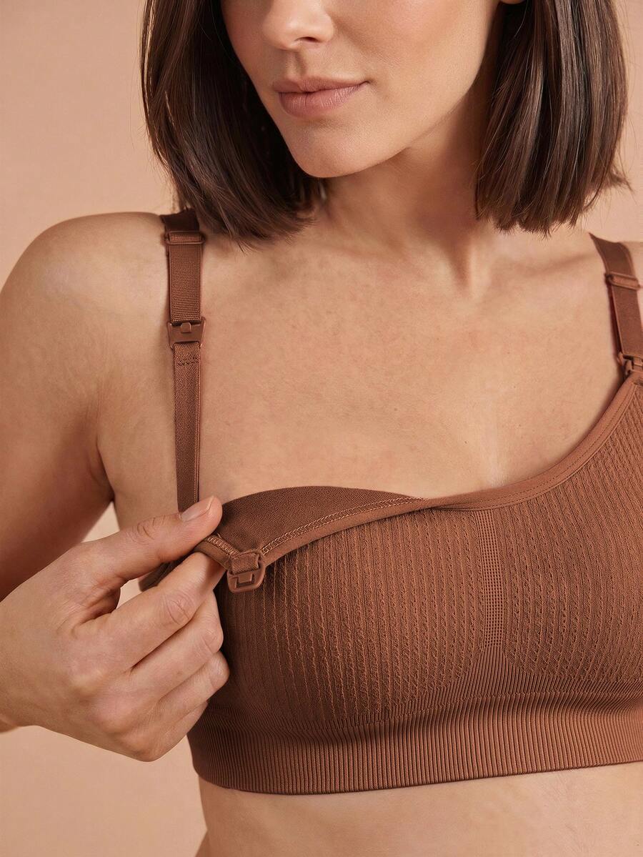 SHEIN Bra Menyusui Tanpa Bantalan, Nyaman, Kasual, dan Warna Polos untuk Ibu Hamil - Coklat - View 1