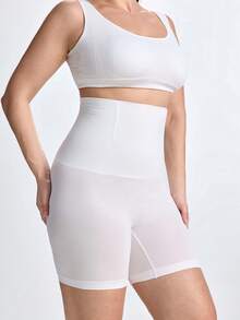 Slumbrini Plus Size High Waist Shaping Shorts, Seamless Tummy Control - White - View 5