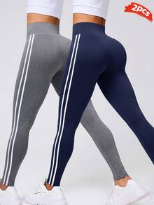 Velisys Velisys Women's High Waist Colorblock Casual Versatile Daily Wear Sports Tight Leggings 2pcs/Pack - Multicolor - View 2