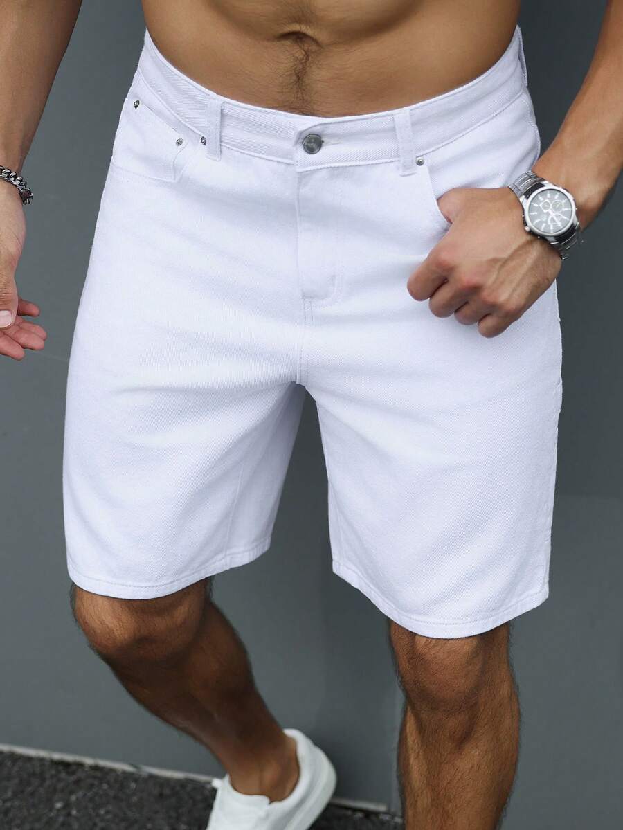 EGENSIO Men's Plus Size Denim Bermuda Wide Leg Shorts With Pockets - White - View 1