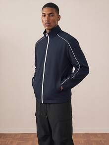 Manfinity Homme Men's Street Fashion Zip-Up Jacket - Navy Blue - View 5