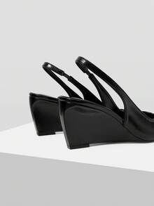 Mnmlis Pointed Wedge Heel Elegant And Simple Backspace Commuter Versatile Wedge Heel Shoes Fall Shoes - Black - View 4