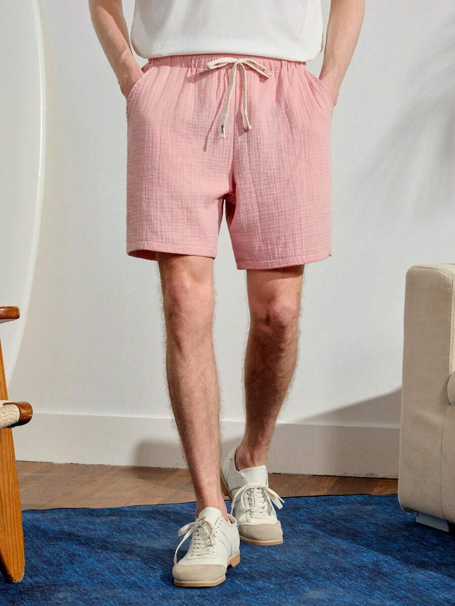 Men's Cotton Drawstring Waist Pocket Casual Shorts, Holiday - Dusty Pink - View 1