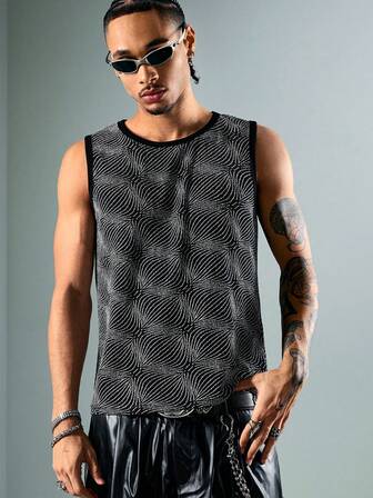 Street Life Canotta casual estiva da uomo con stampa all-over e collo rotondo