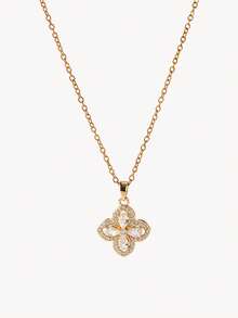 Opalesca 1 Set Stainless Steel Necklace & Earring Jewelry Set, Luxury Rhinestone Classic Versatile Personalized Party Earrings & Necklace Gift, No Gift Box - Gold - View 6