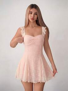 Sweetina 女款夏季優雅純色交叉肩帶露背細肩帶迷你洋裝 - 淺粉色 - 查看 2