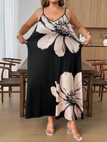 SHEIN CURVE+ 大尺碼春夏基礎款黑色細肩帶洋裝 - 彩色 - 查看 3