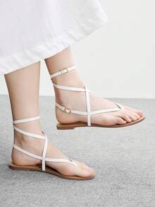CUCCOO BIZCHIC Women's Square Toe Rhinestone Ankle Strap Sandals For Christmas Summer Shoes - White - View 2