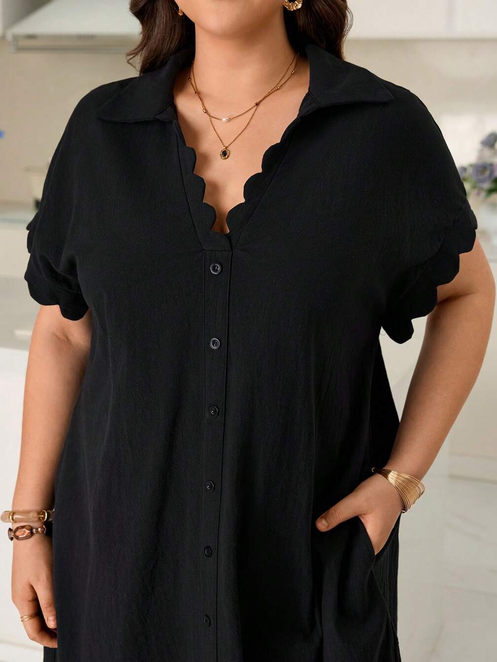 black beach dress plus size Soomlon Beach Dresses for Women Casual Summer Plus Size Collared Short Sleeve Mini Dress Black Cover up Vacation Dresses, Women's, Size: Large