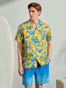 VeloEdit Vacation Style Digital Print Turndown Collar Short Sleeve Button-Down Shirt For Men - Multicolor - View 6
