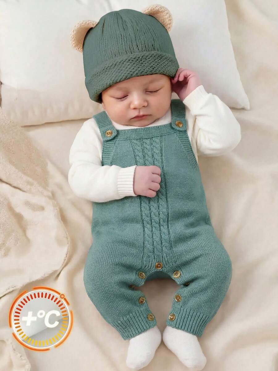 Baby Boy Cable Knit Button Design Autumn Romper - Green - View 1