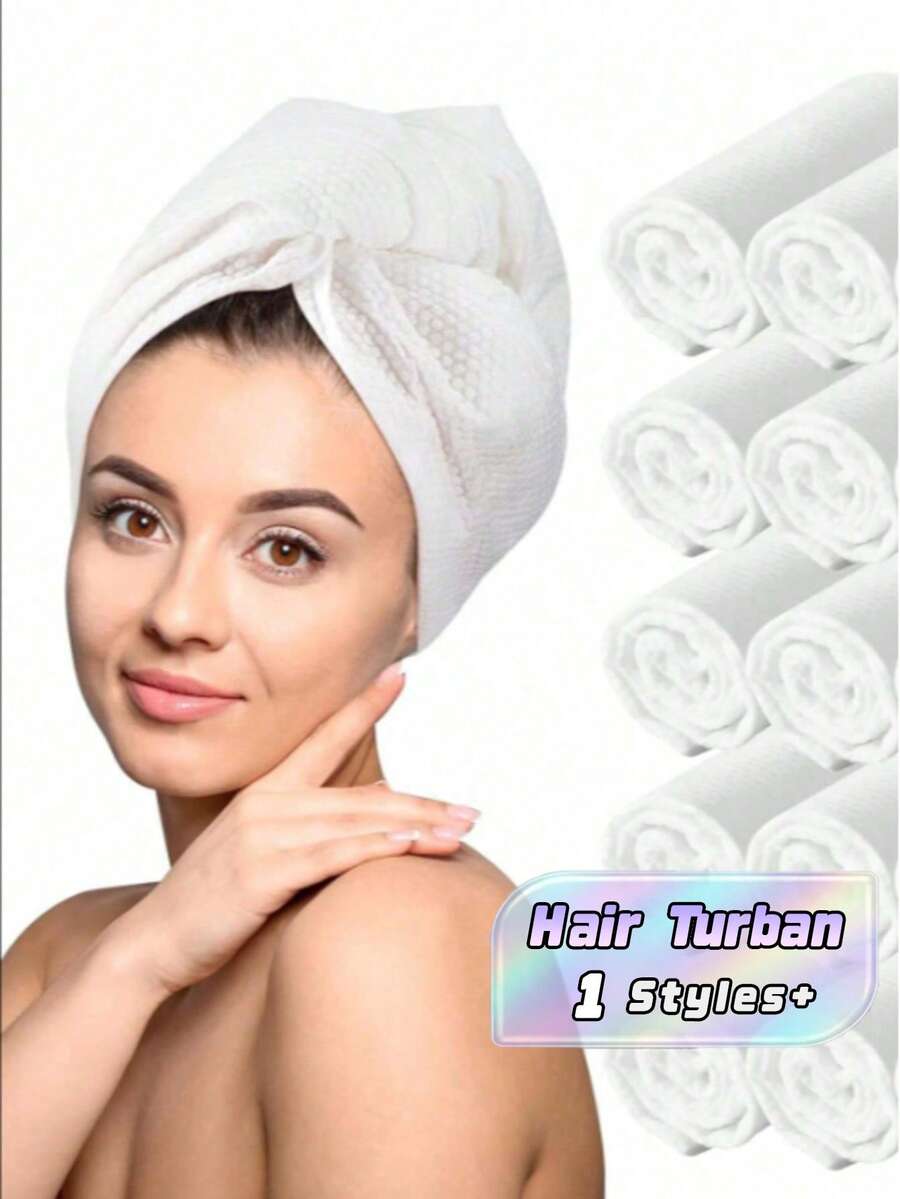 10pcs Women's Disposable Quick Drying Absorbent Towel Cap, Super Absorbent Spin On Headscarf, Essential For Home And Travel, Anti Frizz Design, Easy To Wrap Hair, Quick Drying, Essential For The Beach, A Good Item For Back To School Season - White - View 1
