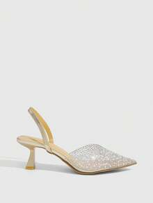 CUCCOO SZL Fashionable Women's Rhinestone Embellished Pointed Toe Pumps With Ankle Strap - Gold - View 2