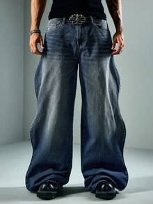 ROMWE MEN Street Life Herren Casual Fashion Street Alltags-Pendler Verwaschen Gewellte Jeans - Blau - Übersicht 8
