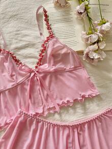 Snug Reverie 2件套女士花卉刺绣装饰网眼内衣套装，可爱 - 粉色 - 查看 7