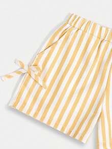 SUMWON Fruit Market Graphic Crop Top And Striped Shorts Co-Ord Set For Summer Casual Everyday Wear - Yellow - View 5