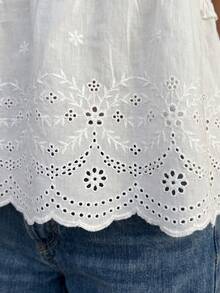 Cévolie Damen Sommer Top mit lockerem Saum, platziertem Blumenmuster und Rüschenbesatz - Weiss - Übersicht 5