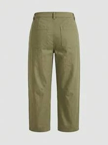 lacRébo Relaxed Khaki Mid-Rise Waisted Cargo Pants With Patch Pockets And Tapered Legs Autumn Going Out Office Work Pants Casual - Green - View 7