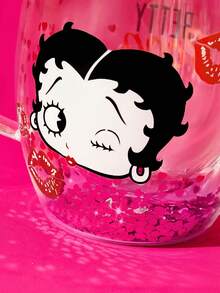 Betty Boop x SHEIN 1個 8.8oz/260ml 卡通圖案硼矽酸鹽雙層玻璃馬克杯，咖啡杯，耐冷耐熱，適用於牛奶、果汁、咖啡、氣泡水等，俏皮、唇印、亮面，禮物靈感，派對，節日，情人節 - 夾層玫紅 - 查看 5