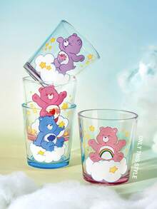 SHEIN X Care Bears 1個彩色卡通熊印花 11.50oz/340ml 玻璃杯，噴色蘇打石灰玻璃隨手杯，適用於水、果汁與調酒 - 無色 - 查看 2