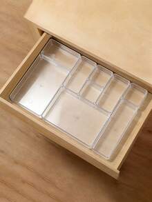 9pcs Minimalist Drawer Storage Boxes, Small Items Organizer Boxes, Makeup & Cosmetic Tools Storage Boxes, Drawer Organizers - Clear - View 2