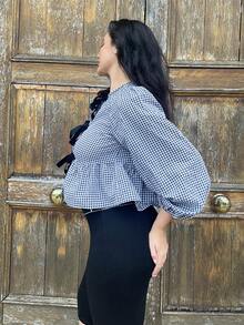 kyraskinnerx 2025 New Arrival Summer Women's Western Cowgirl Hippie Vintage Round Neck Blouse - Black and White - View 5