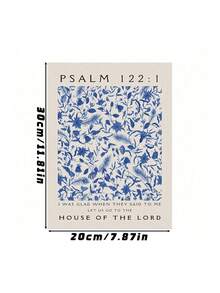 1pc Vintage Blue Psalms Christian Bible Verse Canvas Wall Art – Floral Painting Print For Room Decor, Inspirational Scripture Poster, Optional Frame - multicolor - View 27