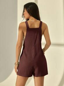 SHEIN PETITE 女款素色休閒日常穿搭細肩帶連身褲 - 棕色 - 查看 2