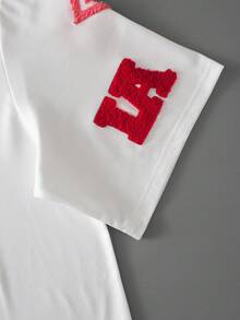 Manfinity Roghcode Men's Plus Size Letter Towel Embroidery Round Neck Short Sleeve Casual T-Shirt - White - View 3