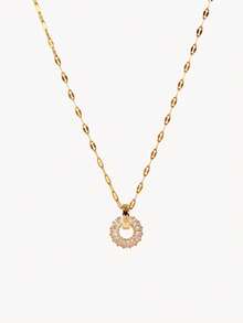 Opalesca 1Set Stainless Steel Chain Necklace & Earrings, Luxury Rhinestone Linked Design Personalized Banquet Jewelry Set, No Gift Box - Gold - View 7