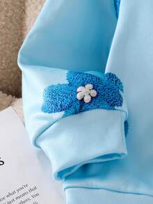 SHEIN Vintaside Kids 女嬰休閒純色保暖內裡連帽拉鍊外套，藍色花卉印花長袖連帽外套，適合秋冬/初秋，熱銷女嬰休閒日常百搭外套 - 藍色 - 查看 7