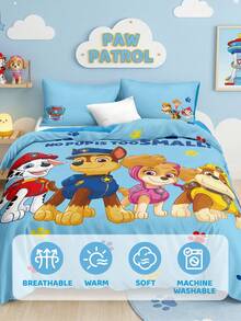 SHEIN | PAW Patrol 3件組藍色可愛小狗印花被套組（1件被套 + 2件枕套，不含芯），超細纖維材質，柔軟保暖，多尺寸可選，適用單人床/雙人床/加大床/特大床，可愛床上用品，春夏配色 - 寶藍色 - 查看 9