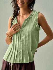SoleilVie Tank Top Wanita Tanpa Lengan Musim Panas Musim Semi Elegan Gaya Cottagecore Boho Pakaian Liburan Pesta Hijau Sage - Hijau - View 6