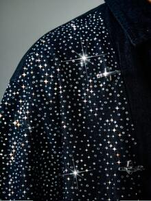 ROMWE MEN Street Life Chaqueta vaquera con cierre de hebilla de avión y solapa oblicua para hombres - Azul - Ver 2