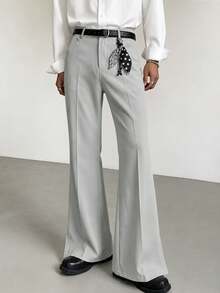 Manfinity Hypemode Men's Casual Strench Flare Pants Solid Color Mid Rise Slim Fit Trousers With Pockets - Grey - View 3
