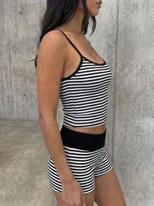 SHEIN Essnce Summer Contrast Trim Cami Top And Shorts Set - Multicolor - View 4