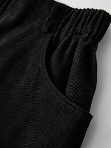 SHEIN Tall CURVE 大尺碼女款休閒百搭日常旅行長褲，附口袋與鈕扣，秋季款 - 黑色 - 查看 8