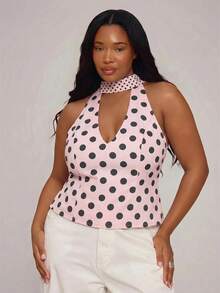 MUSERA Plus Size Polka Dot Cut Out Tie Scarf Top Spring Summer Vacation Holiday Casual 1920 Vintage Elegant Everyday Cute High Tea Tea Party Light Pink - Pink - View 1