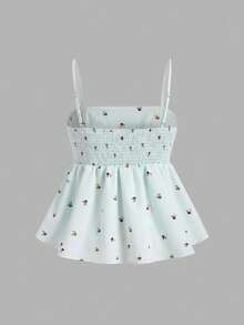 SHEIN MOD 復古清新碎花女款娃娃風細肩帶背心 - 淺藍色 - 查看 2