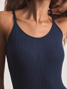 Ocili Pure Cotton Women's Jumpsuit Shapewear, Slimming Waist-Cinching Fitted Camisole - Blue - View 6