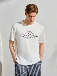 VeloEdit Men's Letter Print Round Neck Short Sleeve Casual Standard T-Shirt - White - View 5