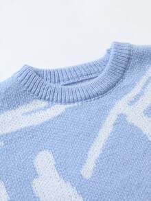 Manfinity Hypemode Men's Colorblock Crew Neck Casual Versatile Daily Wear Long Sleeve Sweater - Baby Blue - View 6