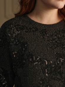 MOTF PREMIUM PLUS WOMEN'S FASHIONABLE SEQUIN EMBROIDERED TEXTURED AUTUMN/WINTER PULLOVER SWEATER - Dark Grey - View 3